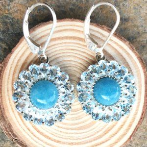 Natural Blue Quartz & Topaz .925 Silver Earrings